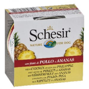 Schesir Schesir 水果狗罐頭 雞肉絲及菠蘿飯 150g 150g  正面圖