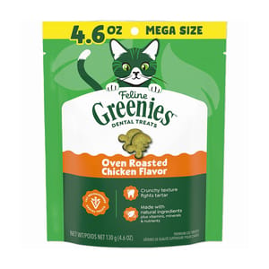 Greenies貓齒靈 Greenies貓齒靈 貓零食 潔齒餅 Oven Roasted Chicken Flavor 烤雞 4.6OZ 正面圖