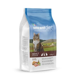 Vincent Vincent Diet 貓糧堡 貓糧 成貓全品種完整均衡營養配方 意大利製造 雞肉味 1.5kg 5kg  正面圖