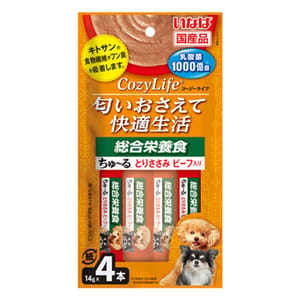 CIAO CIAO 狗肉泥 CozyLife 1000億乳酸菌 綜合營養雞肉及牛肉味 14g×4本 14g  正面圖