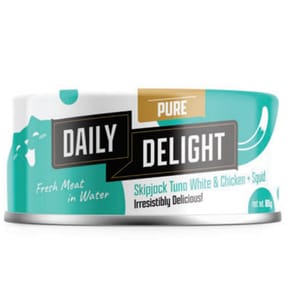 Daily Daily Delight Pure肉絲系列 貓罐頭 魷魚+白鰹吞拿魚+雞肉 80g 80g  正面圖
