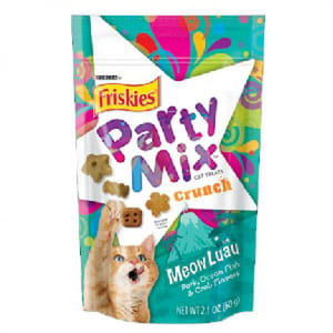 Friskies喜躍 Friskies喜躍 Party Mix 貓脆餅 Meow Luau Crunch 海鮮+豚肉 2.1oz 1oz 正面圖