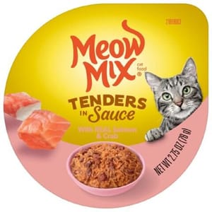Meow Meow Mix 杯装濕糧 肉塊醬汁 三文魚+蟹 78g 78g 正面圖