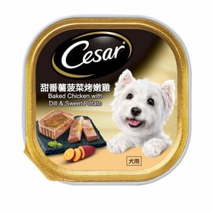 Cesar西莎 Cesar西莎 鋁罐狗罐頭 星級美饌系列 甜薯菠菜烤雞 100g 100g  正面圖