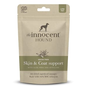 The The Innocent Hound 狗零食 風乾保健小食 皮膚毛髮保健 白魚香腸加蘆薈及螺旋藻 10pcs   正面圖
