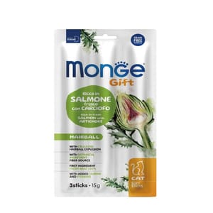 Monge Monge Gift 貓零食 袪毛球配方 三文魚配洋薊 5g x 3 5g  正面圖