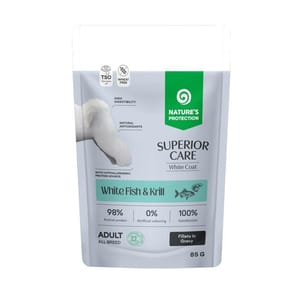 Nature's Nature's Protection 狗濕糧 成犬無穀袋裝濕糧 去淚痕美毛配方 白鱼+磷虾 85g 85g 正面圖