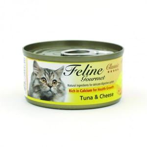 Feline Feline Gourmet 貓罐頭去毛球配方 吞拿魚及芝士 80g 80g  正面圖