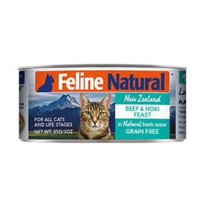 Feline Feline Natural 主食貓罐頭 牛肉及藍尖尾鱈魚盛宴 Beef and Hoki Feast 85g 85g  正面圖