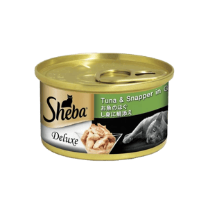 Sheba Sheba 日系貓罐頭 湯汁吞拿魚加鯛魚 85g 淺綠色 85g  正面圖