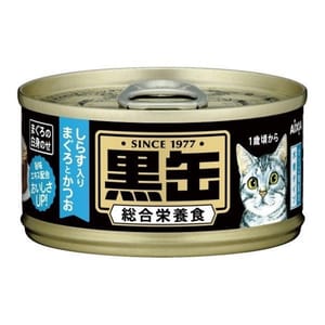 AIXIA AIXIA 愛喜雅 貓罐頭 黑缶系列 金槍魚鰹魚加白飯魚 80g 80g  正面圖