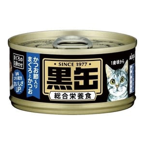 AIXIA AIXIA 愛喜雅 貓罐頭 黑缶系列 金槍魚鰹魚加木魚片 80g 80g 正面圖
