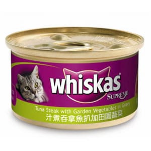 whiskas偉嘉 whiskas偉嘉 極品貓罐頭 汁煮吞拿魚扒加田園蔬菜 85g 85g  正面圖