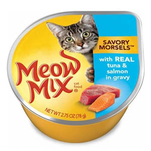 Meow Meow Mix 貓罐頭 吞拿魚加三文魚湯汁配方 78g 78g  正面圖