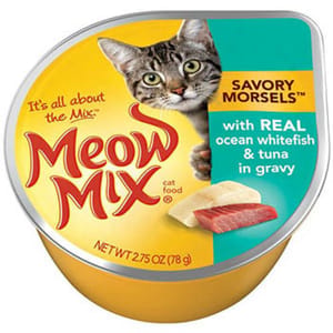 Meow Meow Mix 貓罐頭 白身魚加吞拿魚湯汁配方 78g 78g  正面圖