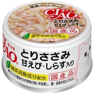 CIAO CIAO 貓罐頭 雞肉甜蝦+白飯魚 85g 85g  正面圖