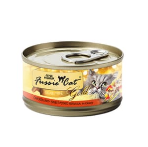 Fussie Fussie Cat 貓罐頭 金鑽 雞肉蔬菜+甜薯 80g 80g 正面圖