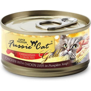 Fussie Fussie Cat 貓罐頭 金鑽 南瓜湯煮雞肉+雞肝 Chicken Liver in Pumpkin in Gravy 80g 80g 正面圖