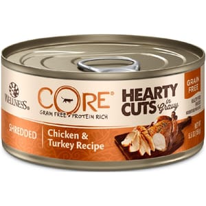 WELLNESS WELLNESS CORE 貓罐頭 無穀物 Hearty Cuts 雞絲及火雞絲 5.5oz 156g 5oz 正面圖