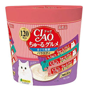 CIAO CIAO 肉泥 貓零食 金槍魚．海鮮肉醬 14g 120本罐裝 SC-211 14g  正面圖