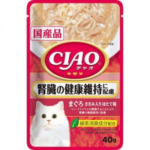 CIAO CIAO 貓濕糧 日本腎臓健康維持配慮軟包系列 金槍魚・雞肉・扇貝味 40g 40g  正面圖