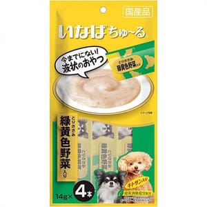 CIAO CIAO 狗零食 日本肉泥餐包 狗狗配方 雞肉及綠色野菜肉醬 14g 4本入 14g  正面圖