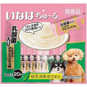 CIAO CIAO INABA 狗零食 日本狗狗肉泥餐包 乳酸菌及雞肉肉醬 14g 20本袋裝 14g 正面圖