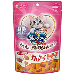 Unicharm Unicharm 貓零食 日本三星銀匙貓脆餅 腎臓健康配方 海鮮味 60g 60g  正面圖