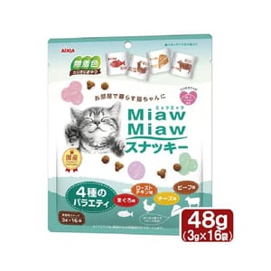 日本AIXIA 日本AIXIA 愛喜雅 MiawMiaw 貓脆餅 4種混合口味 金槍魚烤雞肉及牛肉芝士 3g 16袋入 3g 正面圖