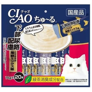 CIAO CIAO 肉泥 貓零食 下部尿路配慮 雞肉及什錦海鮮肉醬 14g 20本袋裝 14g 正面圖