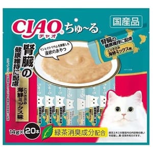 CIAO CIAO 肉泥 貓零食 腎臓健康維持 雞肉及什錦海鮮肉醬 14g 20本袋裝 14g 正面圖