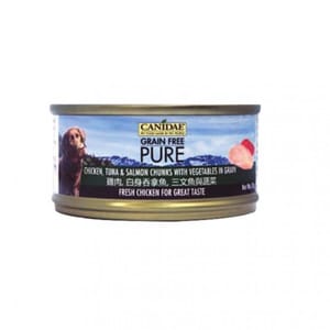 CANIDAE CANIDAE 咖比 PURE 狗罐頭 雞肉白身吞拿魚三文魚及蔬菜 Chicken & Salmon in Pumpkin Soup 70g 70g 正面圖