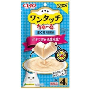 CIAO CIAO 貓零食 日本One Touch 肉泥杯 化毛球金槍魚醬盒 14g 4本入 14g  正面圖