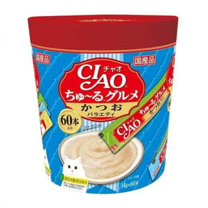 CIAO CIAO 肉泥 貓零食 鰹魚肉醬 14g 60本罐裝 14g  正面圖