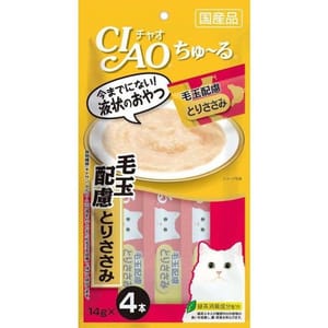 CIAO CIAO 肉泥 貓零食 化毛配方雞肉肉醬 14g 4本入 14g  正面圖