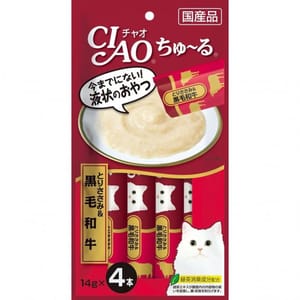 CIAO CIAO 肉泥 貓零食 黑毛和牛肉醬 14g 4本入 14g  正面圖