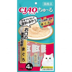 CIAO CIAO 肉泥 貓零食 口腔健康配方金槍魚肉醬 14g 4本入 14g 正面圖