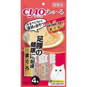 CIAO CIAO 肉泥 貓零食 足腰健康配慮 金槍魚肉醬 14g 4本入 14g 正面圖