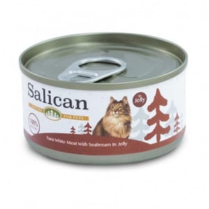 Salican Salican 貓罐頭 白肉吞拿魚鯛魚啫喱 85g 啡 85g  正面圖