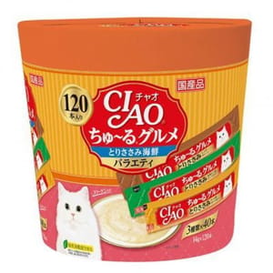 CIAO CIAO 肉泥 貓零食 雞肉及海鮮味 14g 120本罐裝 SC-213 14g  正面圖