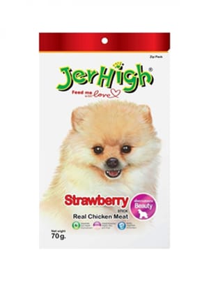 Jerhigh Jerhigh 狗小食 Strawberries 士多啤梨味雞肉條 70g 70g 正面圖