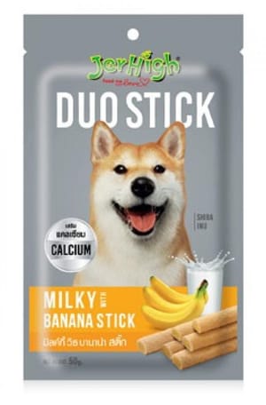 Jerhigh Jerhigh 夾心小食系列狗小食 DUO STICK 牛奶+香蕉夾心雞肉條 50g 50g 正面圖