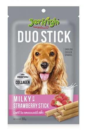 Jerhigh Jerhigh 夾心小食系列狗小食 DUO STICK 牛奶+士多啤梨夾心雞肉條 50g 50g 正面圖