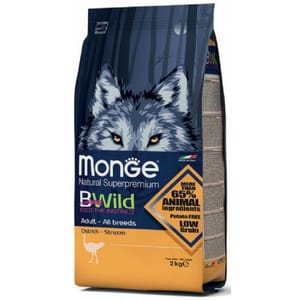 Monge Monge Bwild 狗糧 野生肉類蛋白質成犬配方 鴕鳥肉 15kg 15kg 正面圖
