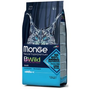 Monge Monge Bwild 貓糧 低穀物野生系列 成貓配方 鳀魚 1.5kg 5kg  正面圖