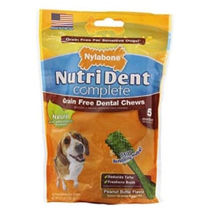 Nylabone Nylabone 潔齒骨 無穀物牛油花生醬味 5支  犬用 正面圖