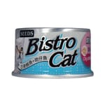 SEEDS SEEDS 貓罐頭 Bistro機能鮪魚銀罐 ⽩身鮪⿂+吻仔⿂+Oligo 80g 80g  正面圖