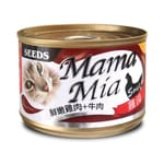 SEEDS SEEDS 貓罐頭 Mamamia機能雞湯罐 鮮嫩雞⾁+⽜⾁+⽜磺酸 170g 170g  正面圖