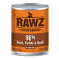 RAWZ RAWZ 狗罐頭 主食罐 全犬配方 鴨+火雞及鵪鶉 354g 354g  正面圖
